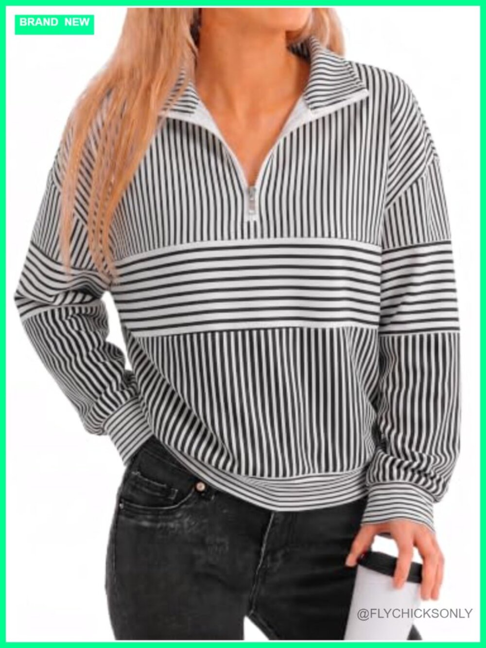 Fisoew Oversized Quarter Zip Color Block Sweatshirt